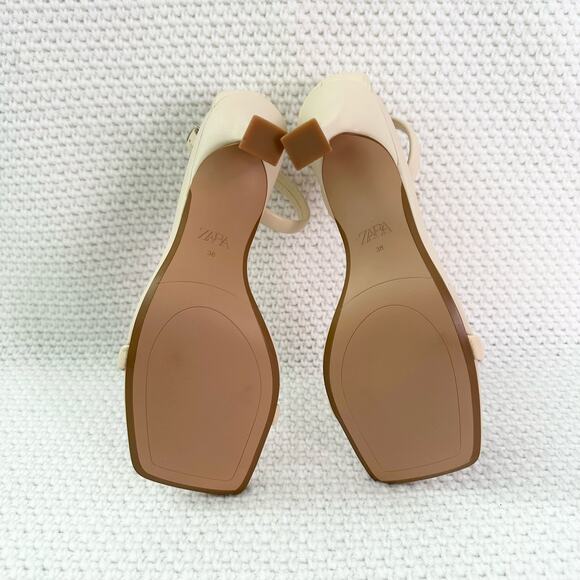 Zara Bone Ivory Squared Toe Single Strap Bloggers Favorite Sandals NWOT 38 - Picture 10 of 11